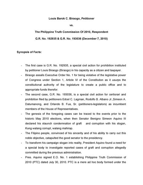 Case Digest: LOUIS 'BAROK' C. BIRAOGO v. PHILIPPINE .